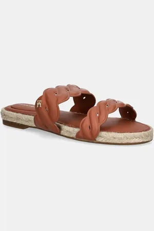 Tommy Hilfiger Kožené pantofle LEATHER ROPE ESPADRILLE MULE dámské, barva, FW0FW08503