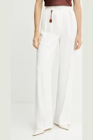 Elisabetta Franchi Lněné kalhoty dámské, barva, jednoduché, high waist, PA09752E2