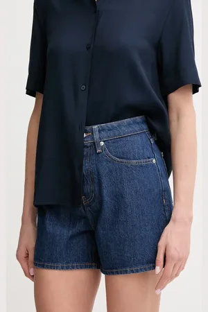 Tommy Hilfiger Džínové šortky dámské, barva, hladké, high waist, WW0WW44385