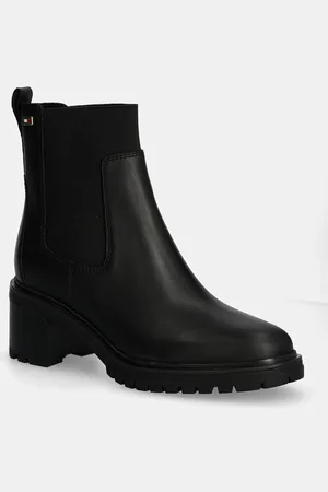 Tommy Hilfiger Kožené kotníkové boty FLAG MID HEEL LEATHER CHELSEA dámské, barva, na podpatku, FW0FW08163