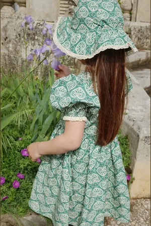Konges Sløjd Dětské bavlněné šaty COEUR LACE DRESS GOTS zelená barva, mini, KS102650