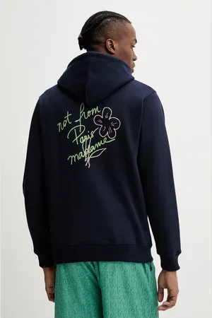 Drôle de Monsieur Bavlněná mikina Le Hoodie Slogan Esquisse pánská, tmavomodrá barva, s kapucí, s aplikací, G-HO150-CO127-NY