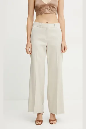 Michael Kors Lněné kalhoty dámské, barva, jednoduché, high waist, MS530TFH6R
