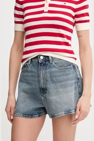 Tommy Hilfiger Džínové šortky dámské, barva, hladké, high waist, WW0WW44384