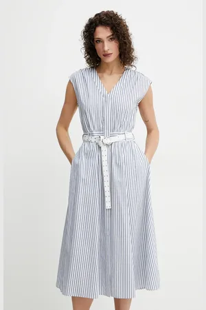 Michael Kors Bavlněné šaty tmavomodrá barva, midi, MS5830KHJ7
