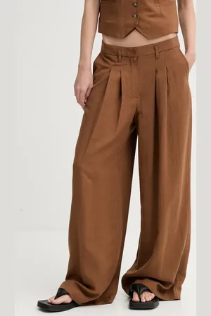 Herskind Kalhoty s příměsí lnu Lotus barva, high waist, 5503840