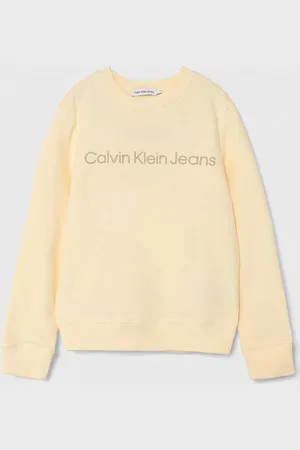 Calvin Klein Dětská bavlněná mikina béžová barva, s potiskem, IU0IU00581
