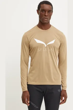 Salewa Sportovní tričko s dlouhým rukávem Solidlogo béžová barva, s potiskem