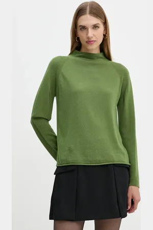 Benetton Svetr z vlněné směsi dámský, barva, lehký, s pologolfem, 1035D203B