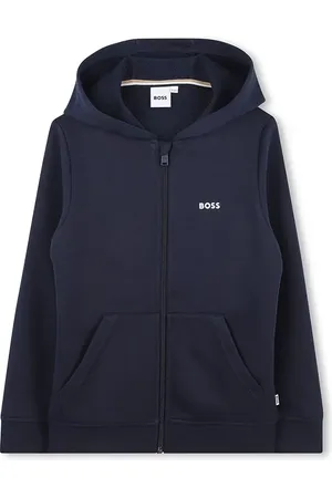 HUGO BOSS Dětská mikina tmavomodrá barva, s kapucí, hladká, J51958