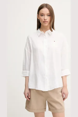 Tommy Hilfiger Lněná košile dámská, barva, relaxed, s klasickým límcem, WW0WW46169