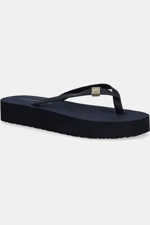 Tommy Hilfiger Žabky ELEVATED CHIC BEACH SANDAL dámské, tmavomodrá barva, na plochém podpatku, FW0FW08523