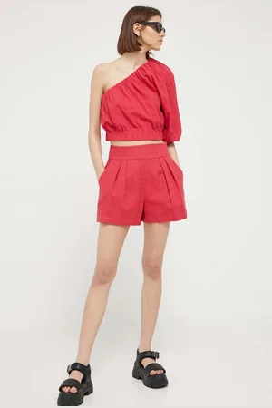 Abercrombie & Fitch Plátěné kraťasy barva, hladké, high waist