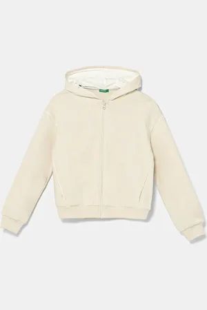 Benetton Dětská bavlněná mikina barva, s kapucí, hladká, 3UNIC504T