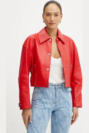 HUGO BOSS Kožená bunda dámská, barva, přechodná, oversize, 50535759