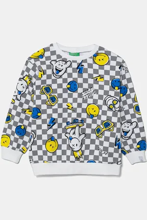 Benetton Dětská bavlněná mikina barva, vzorovaná, 34GTG10IG