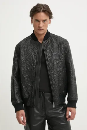 HUGO BOSS Kožená bunda bomber pánská, barva, přechodná, 50530821