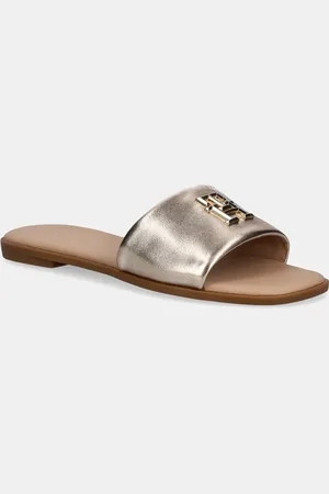 Tommy Hilfiger Kožené pantofle TH LOGO HW METALLIC LEATHER MULE dámské, barva, FW0FW08807