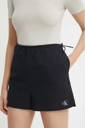 Calvin Klein Bavlněné šortky barva, hladké, high waist, J20J223424