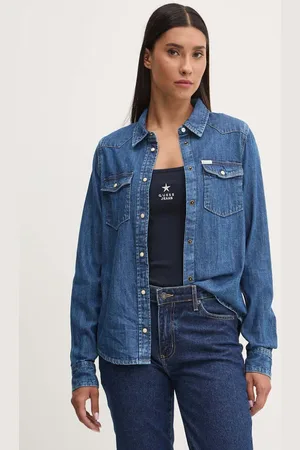 Guess Džínová košile dámská, barva, slim, s klasickým límcem, W4YH35 D5EI3
