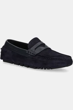 Emporio Armani Nubukové mokasíny tmavomodrá barva, X4B152 XR350 S440