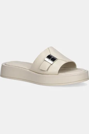 Calvin Klein Kožené pantofle FLATFORM SLIDE W/CK HW - LTH dámské, barva, na platformě, HW0HW02368