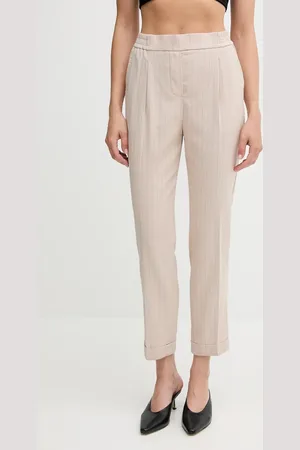 Benetton Kalhoty s příměsí lnu dámské, barva, střih cigarette, high waist, 49KBDF090