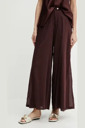 FORTE FORTE Kalhoty z hedvábné směsi dámské, vínová barva, střih culottes, high waist, 13897 my pants
