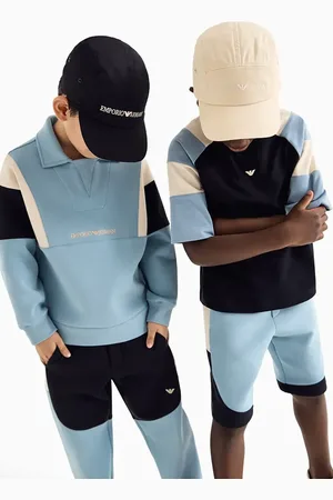 Emporio Armani Dětské bavlněné tričko tmavomodrá barva, s aplikací, EB000141 AF13715