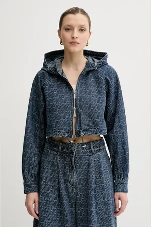 Armani Exchange Džínová bunda tmavomodrá barva, přechodná, XW001185 AF12844