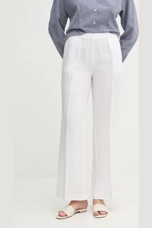 Sisley Lněné kalhoty barva, široké, high waist