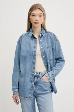 Tommy Hilfiger Džínová košile dámská, barva, relaxed, s klasickým límcem, DW0DW20365