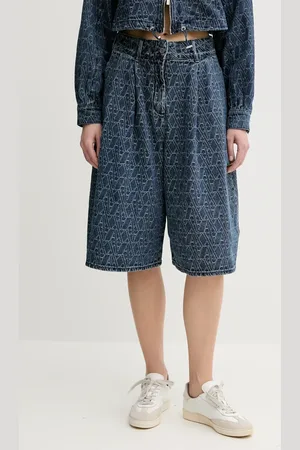 Armani Exchange Džínové šortky dámské, tmavomodrá barva, high waist, XW001172 AF12844