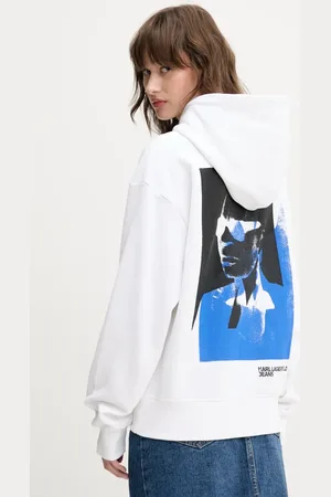 Karl Lagerfeld Bavlněná mikina dámská, barva, s kapucí, s potiskem, A2W20019