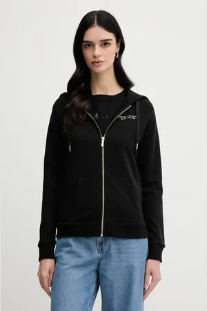 Armani Exchange Mikina dámská, bílá barva, s kapucí, s aplikací