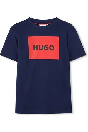 HUGO BOSS Dětské bavlněné tričko tmavomodrá barva, s potiskem, G00144