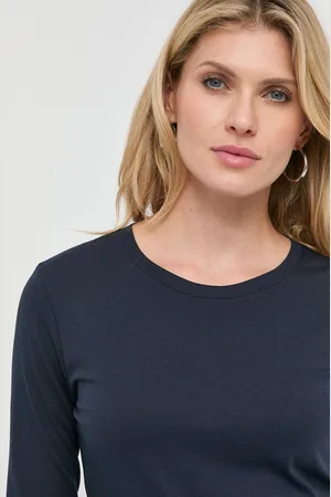 Armani Exchange Bavlněné tričko s dlouhým rukávem tmavomodrá barva