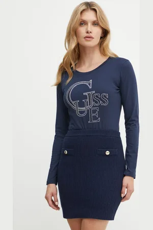 Guess Bavlněné tričko s dlouhým rukávem tmavomodrá barva, W4BI29 I3Z14