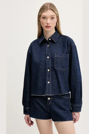 Tommy Hilfiger Džínová bunda tmavomodrá barva, přechodná, oversize, DW0DW20567