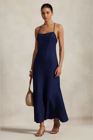 Ralph Lauren Lněné šaty tmavomodrá barva, maxi, 211965858