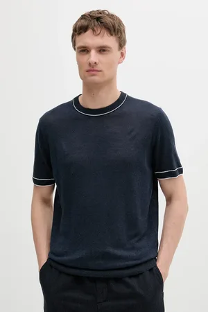 HUGO BOSS Plátěné tričko pánské, tmavomodrá barva, 50537639