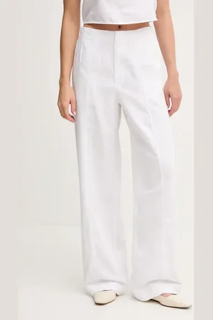 Calvin Klein Kalhoty s příměsí lnu dámské, barva, high waist, J20J225340