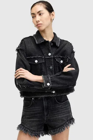 AllSaints Bavlněné riflové kraťasy ASTRID FRAY barva, hladké, high waist, W036EA