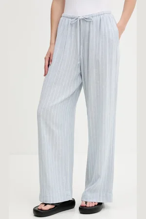 Abercrombie & Fitch Lněné kalhoty dámské, barva, široké, high waist, KI156-5205