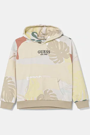 Guess Dětská bavlněná mikina barva, s kapucí, vzorovaná, L5GQ03 KA6R4