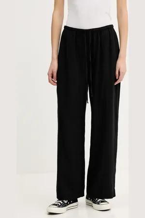 Abercrombie & Fitch Lněné kalhoty dámské, barva, široké, high waist, KI156-5199