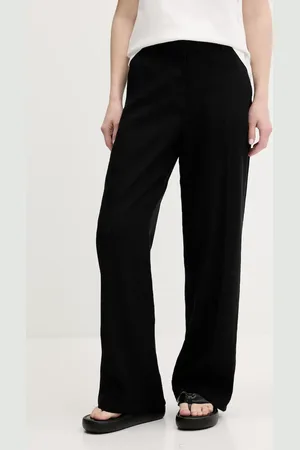 Abercrombie & Fitch Lněné kalhoty dámské, barva, široké, high waist, KI156-5178