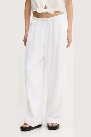 Abercrombie & Fitch Lněné kalhoty dámské, barva, široké, high waist, KI156-5153