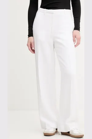 Abercrombie & Fitch Lněné kalhoty dámské, barva, široké, high waist, KI156-5177
