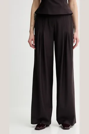 REMAIN Kalhoty s příměsí vlny dámské, barva, široké, high waist, 502473578